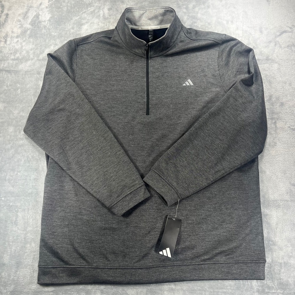 Adidas Mens 2XL Quarter Zip Pullover Heathered Grey Mock Neck Athletic Sweater